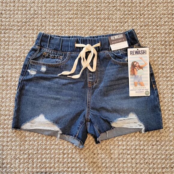 REWASH Juniors Denim Jogger Shorts Blue Size Small - Picture 3 of 12